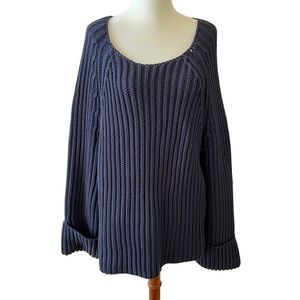 ME & EM CHUNKY RIBBED KNIT JUMPER SWEATER CUFFS OVERSIZED RELAXED CREWNECK NAVY